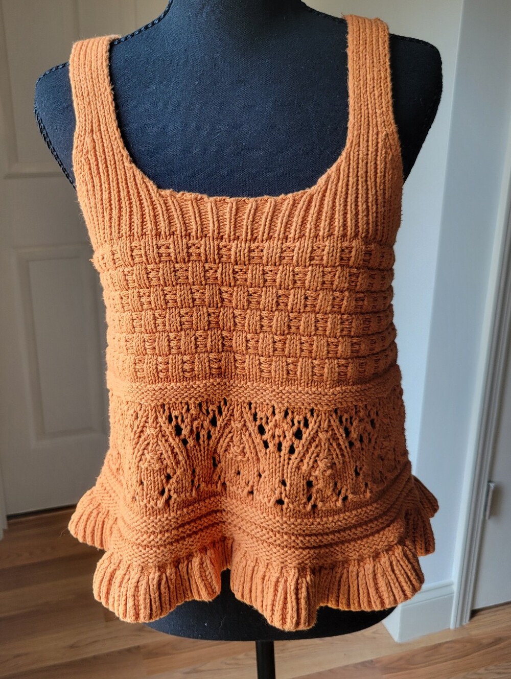 Broadway 38 Burnt Orange Textured Ruffle Knit Tank Top 100% Cotton Size M